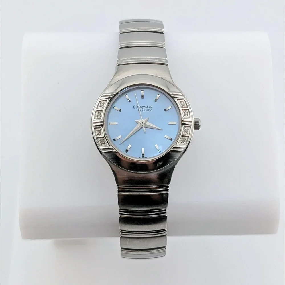 Caravelle by Bulova Diamond Quartz Watch 43R001 MOP Dial Silver Tone 25mm 6.5